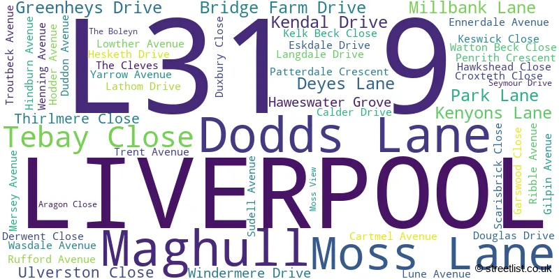 A word cloud for the L31 9 postcode